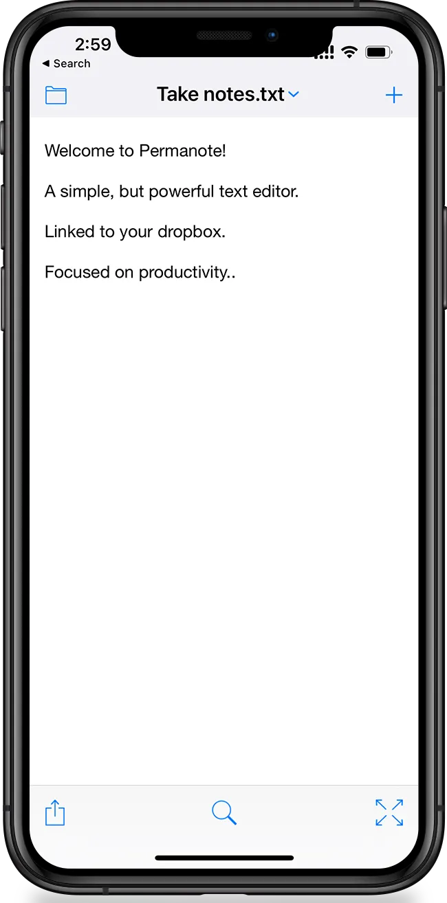 Permanote editing a note on iPhone